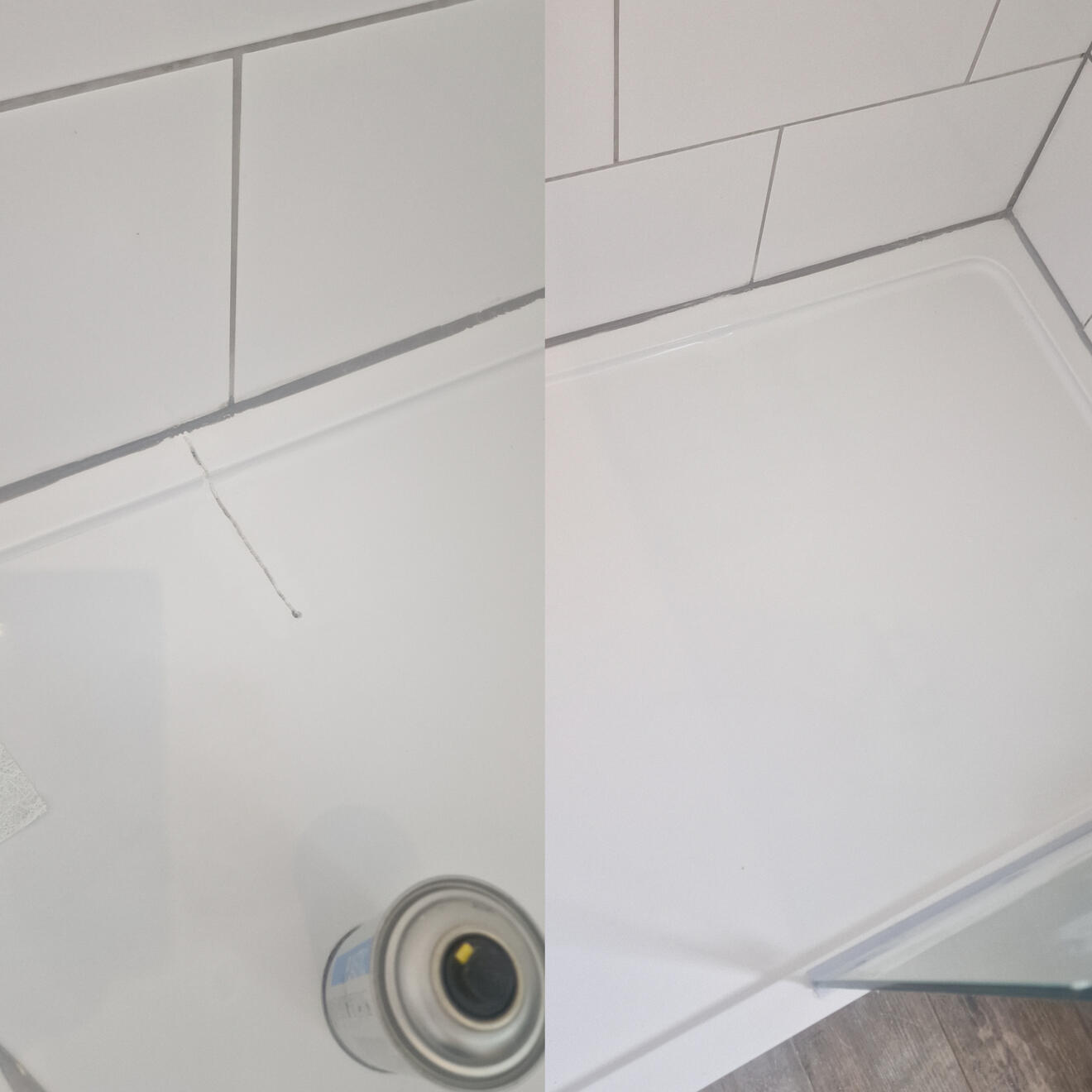 Shower tray crack repair Before and after stone resin shower tray crack repair IN Malpas, Newport