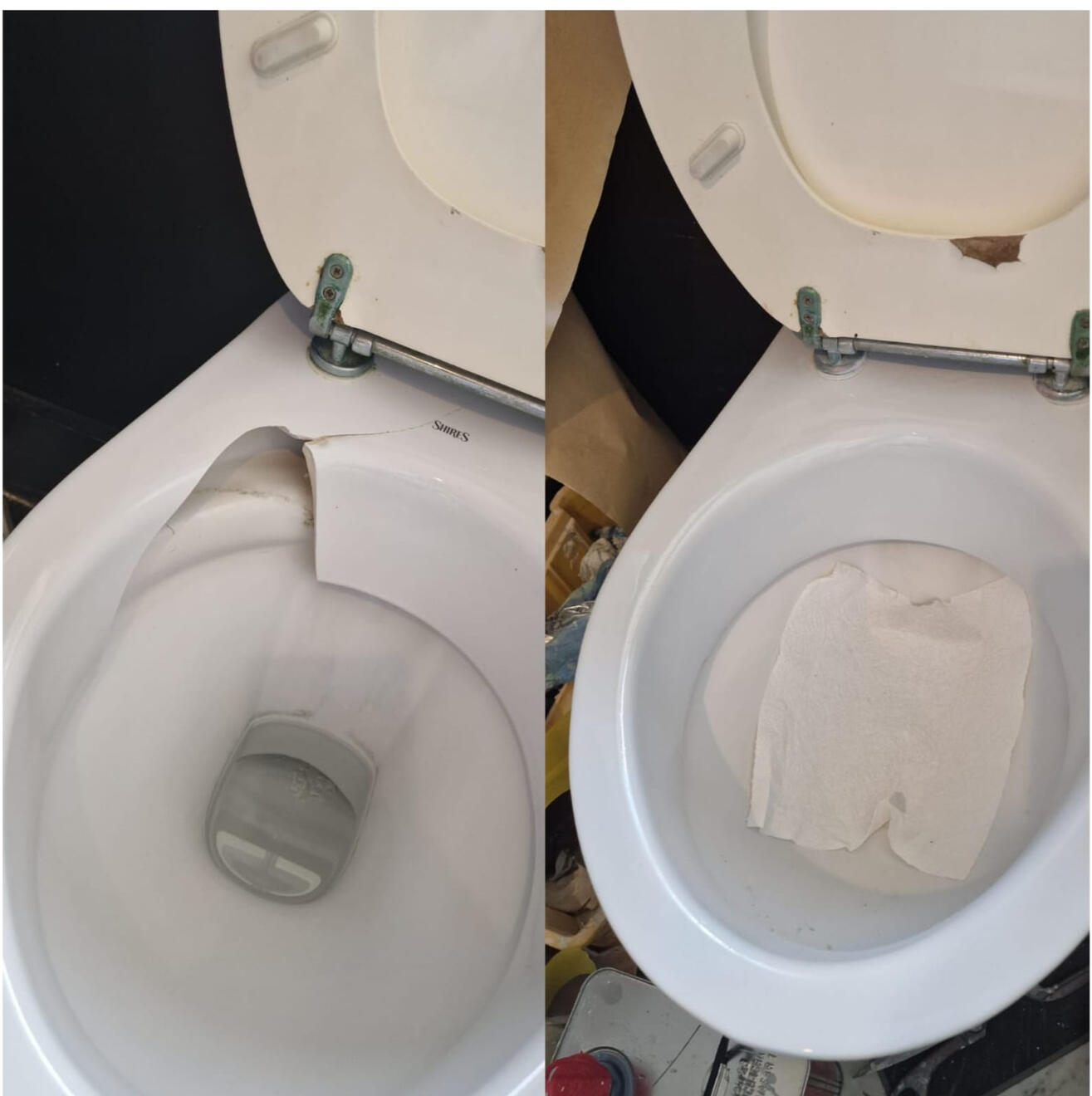 before and after pictures of a ceramic toilet crack repair before and after pictures of a ceramic toilet crack repair in a pub in the center of Newport