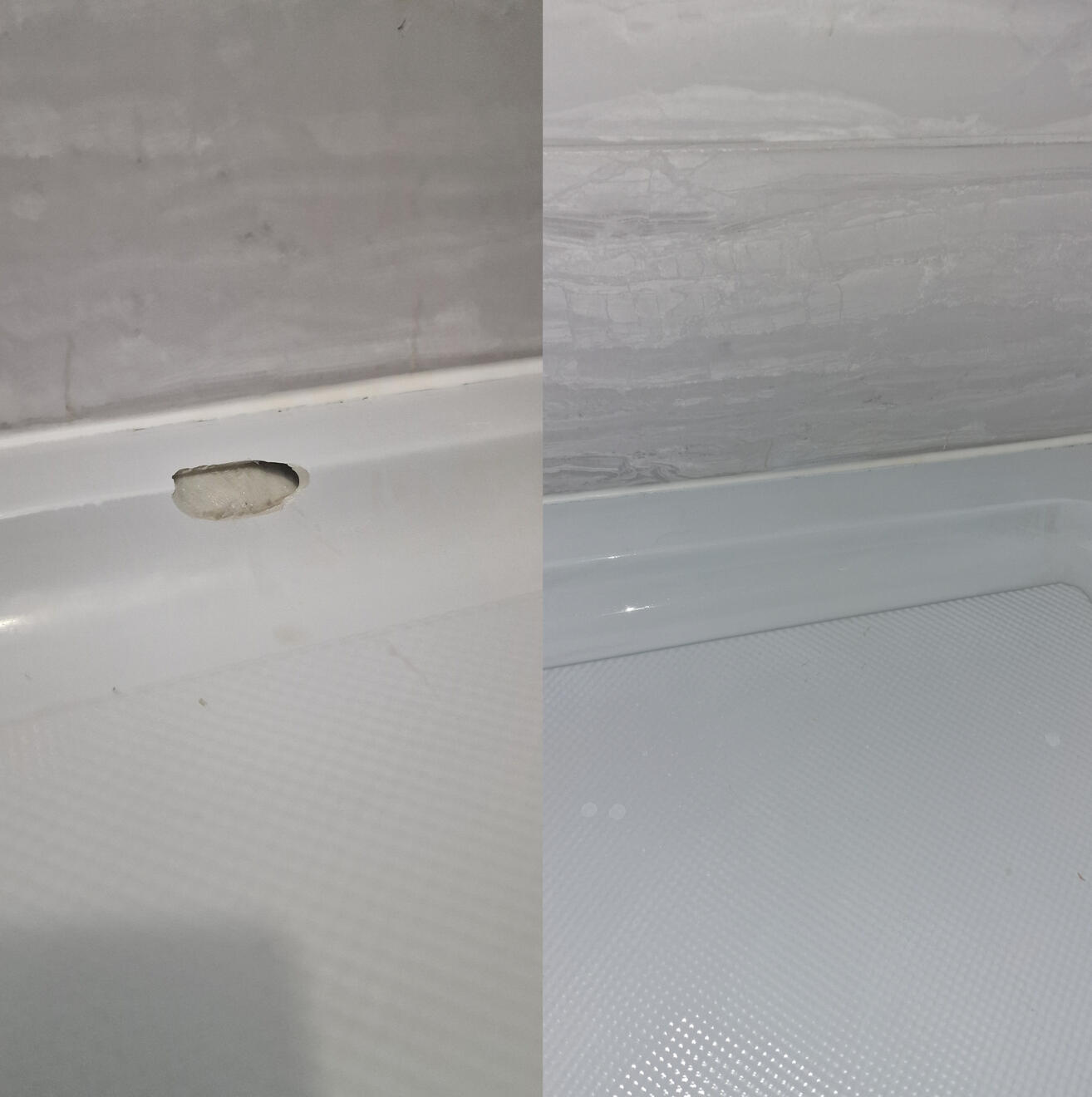 Before and after pictures of a shower Tray repair Newport