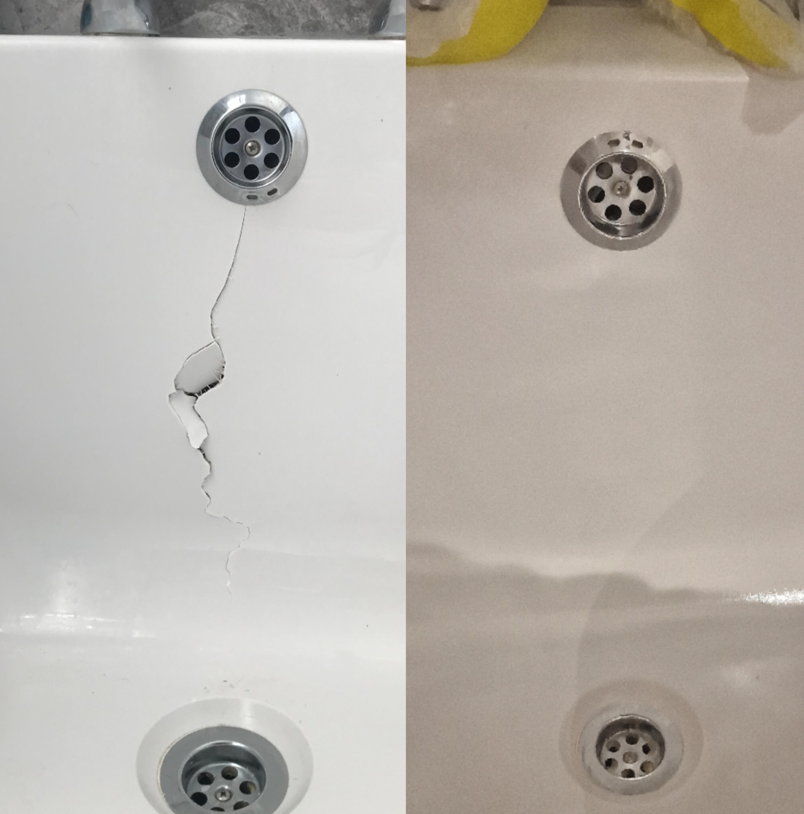 Before & After photos of an Acrylic Bath Crack Repair in Newport